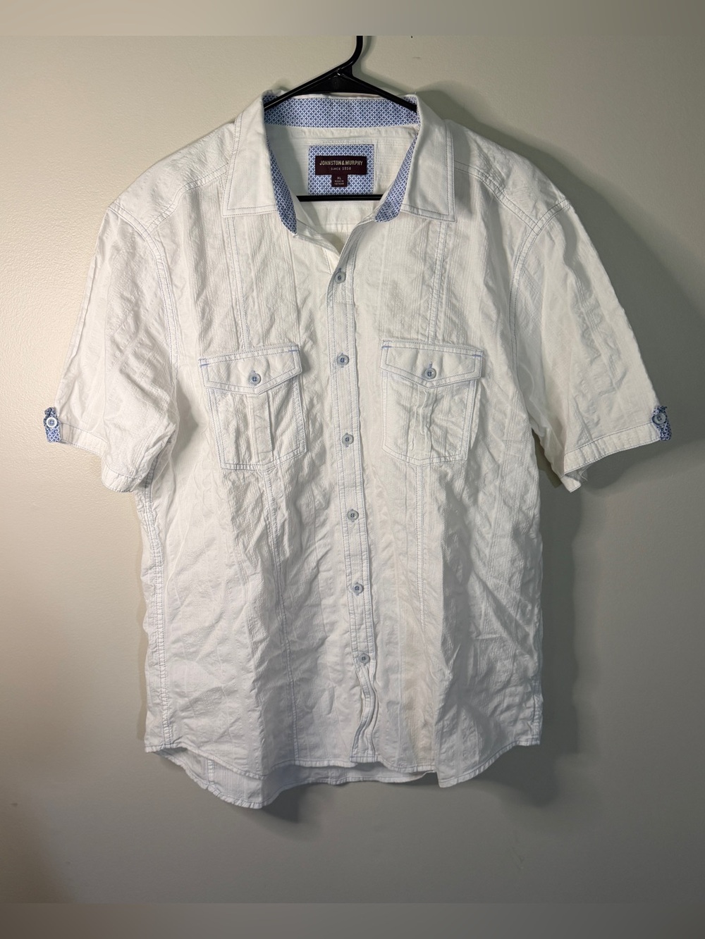 johnston and murphy short sleeve white button down shirt mens lightweight SZ XL